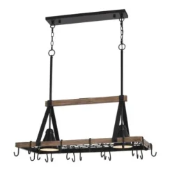 Best Deal Patriot Lighting® Elegant Home Bodhi Black & Replica Wood 2 Light Pot Rack Island Light