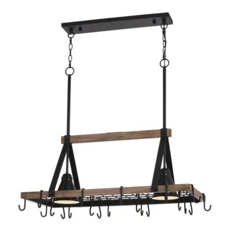 Best Deal Patriot Lighting® Elegant Home Bodhi Black & Replica Wood 2 Light Pot Rack Island Light