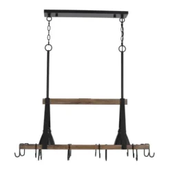 Best Deal Patriot Lighting® Elegant Home Bodhi Black & Replica Wood 2 Light Pot Rack Island Light
