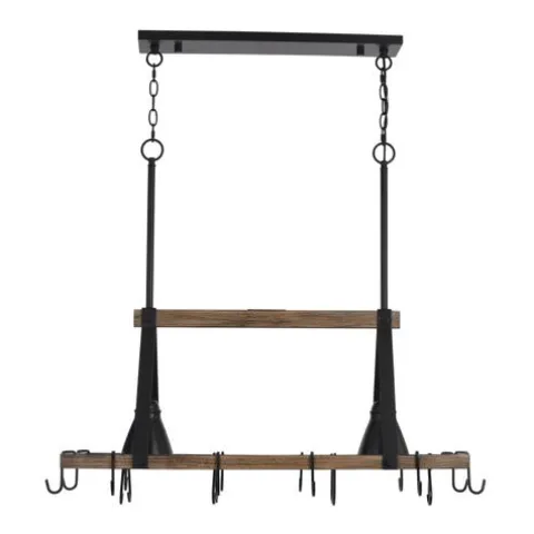 Best Deal Patriot Lighting® Elegant Home Bodhi Black & Replica Wood 2 Light Pot Rack Island Light