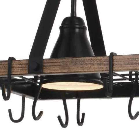 Best Deal Patriot Lighting® Elegant Home Bodhi Black & Replica Wood 2 Light Pot Rack Island Light