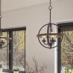 Best Pirce Patriot Lighting® Elegant Home Brooklyn Natural Iron & Distressed Faux Wood 3-Light Pendant