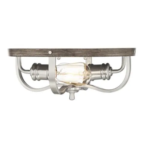 Best Reviews Of Patriot Lighting® Waverly Satin Nickel & Wood 2-Light Flush Mount Ceiling Light
