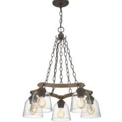 Best Sale Patriot Lighting® Elegant Home Astaria 5-Light Matte Black & Faux Wood Chandelier