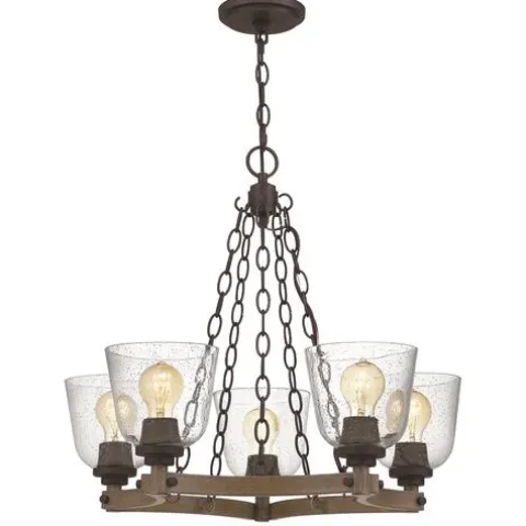 Best Sale Patriot Lighting® Elegant Home Astaria 5-Light Matte Black & Faux Wood Chandelier