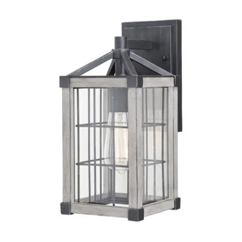 Best Sale Patriot Lighting® Elegant Home Levon Weathered Gray Faux Wood & Black Outdoor Wall Light
