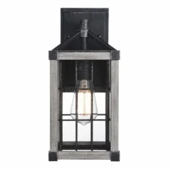 Best Sale Patriot Lighting® Elegant Home Levon Weathered Gray Faux Wood & Black Outdoor Wall Light