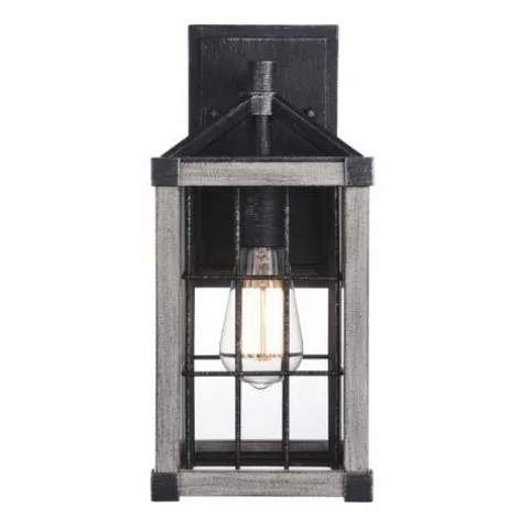Best Sale Patriot Lighting® Elegant Home Levon Weathered Gray Faux Wood & Black Outdoor Wall Light