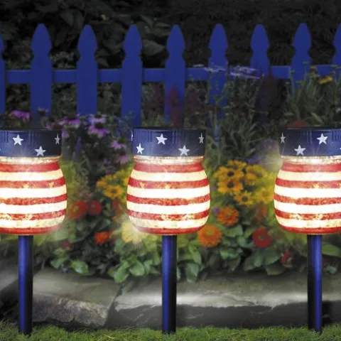 Brand New Patriot Lighting® Solar Integrated Led Patriotic Jar Landscape Light
