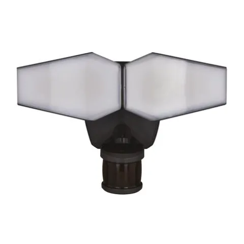 Brand New Patriot Lighting® Dualux Bronze Led Dual Head Motion Sensor Link Outdoor Security Flood Light
