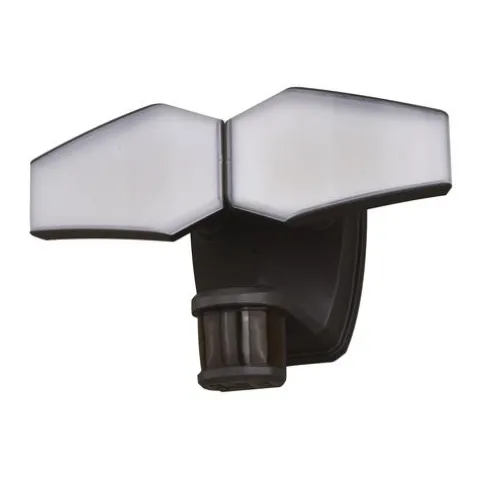 Brand New Patriot Lighting® Dualux Bronze Led Dual Head Motion Sensor Link Outdoor Security Flood Light