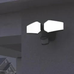 Brand New Patriot Lighting® Dualux Bronze Led Dual Head Motion Sensor Link Outdoor Security Flood Light
