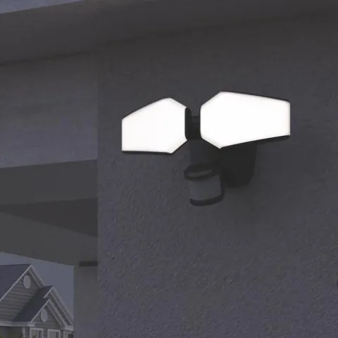 Brand New Patriot Lighting® Dualux Bronze Led Dual Head Motion Sensor Link Outdoor Security Flood Light