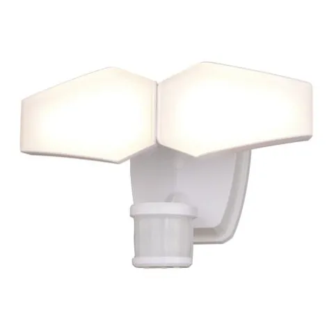 Brand New Patriot Lighting® Dualux White Led Dual Head Motion Sensor Link Outdoor Security Flood Light