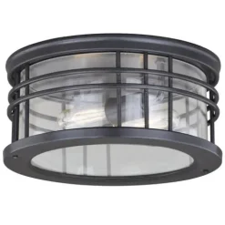 Brand New Patriot Lighting® Wrightwood Vintage Black 2-Light Outdoor Flush Mount Light