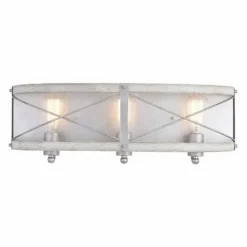 Brand New Patriot Lighting® Bea White Wash Faux Wood And Galvanized 3-Light Vanity Light