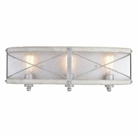 Brand New Patriot Lighting® Bea White Wash Faux Wood And Galvanized 3-Light Vanity Light