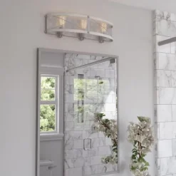 Brand New Patriot Lighting® Bea White Wash Faux Wood And Galvanized 3-Light Vanity Light