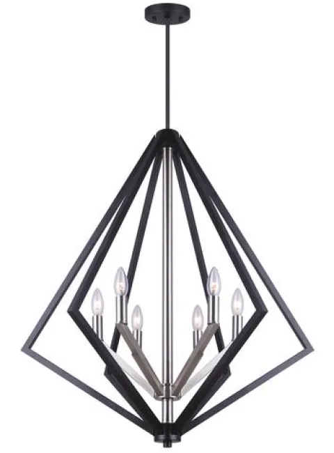 Budget Patriot Lighting® Dryden Matte Black And Brushed Nickel 6-Light Pendant
