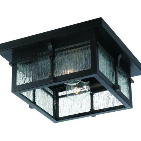 Budget Patriot Lighting® Wren Matte Black 2-Light Outdoor Flush Mount Ceiling Light