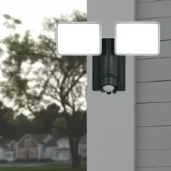 Cheap Patriot Lighting® Black Led Dual Head Plug-In Motion Sensor Outdoor Security Flood Light