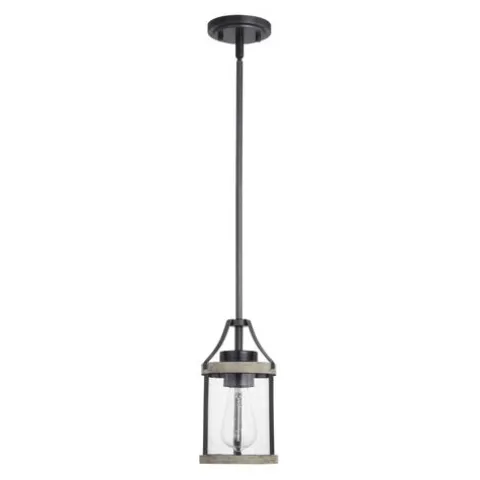 Cheap Patriot Lighting® Elegant Home Brooklyn Natural Iron & Distressed Faux Wood 1-Light Mini Pendant