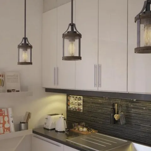 Cheap Patriot Lighting® Elegant Home Brooklyn Natural Iron & Distressed Faux Wood 1-Light Mini Pendant
