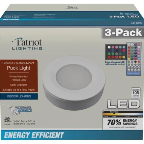 Cheapest Patriot Lighting® Integrated Led White Plug-In Under Cabinet Puck Light – 3 Pack