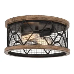 Coupon Patriot Lighting® Elegant Home Bodhi Black & Replica Wood 2-Light Flush Mount Ceiling Light