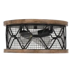 Coupon Patriot Lighting® Elegant Home Bodhi Black & Replica Wood 2-Light Flush Mount Ceiling Light