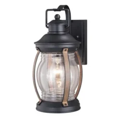 Coupon Patriot Lighting® Zion Textured Black And Replica Wood Outdoor Wall Light