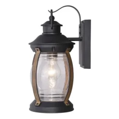 Coupon Patriot Lighting® Zion Textured Black And Replica Wood Outdoor Wall Light