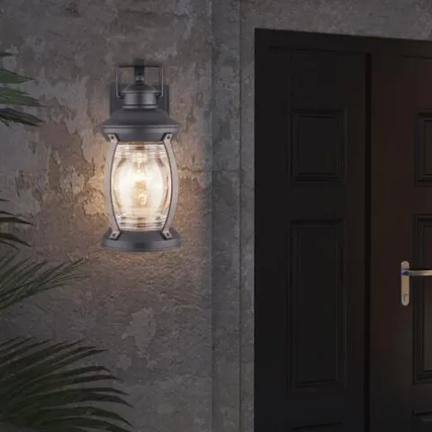 Coupon Patriot Lighting® Zion Textured Black And Replica Wood Outdoor Wall Light