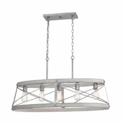 Deals Patriot Lighting® Bea White Wash Faux Wood And Galvanized 5-Light Island Light