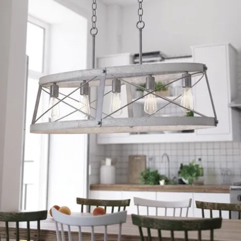 Deals Patriot Lighting® Bea White Wash Faux Wood And Galvanized 5-Light Island Light