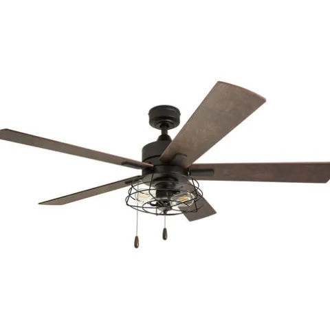 Hot Sale Patriot Lighting™ Miller Station 52″ Matte Black Industrial Indoor Led Ceiling Fan