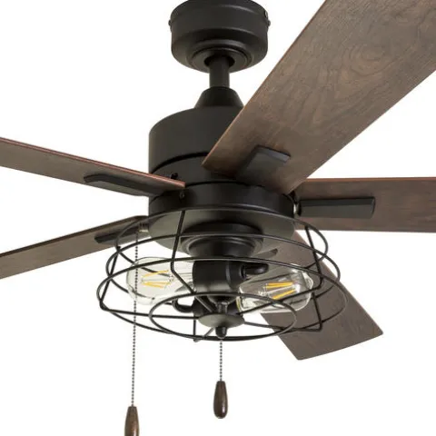 Hot Sale Patriot Lighting™ Miller Station 52″ Matte Black Industrial Indoor Led Ceiling Fan