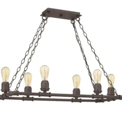 Hot Sale Patriot Lighting® Elegant Home Pipper Matte Black 6 Light Island Light