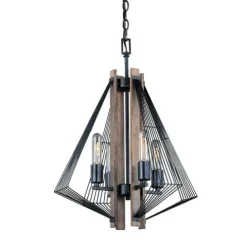 Hot Sale Patriot Lighting® Rochester 4-Light Black Iron & Brunished Oak Chandelier