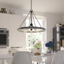 New Patriot Lighting® Clint Textured Black And Weathered Gray Faux Wood 5-Light Pendant