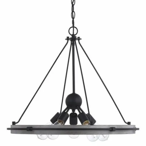New Patriot Lighting® Clint Textured Black And Weathered Gray Faux Wood 5-Light Pendant