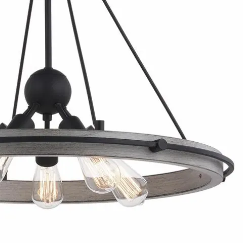 New Patriot Lighting® Clint Textured Black And Weathered Gray Faux Wood 5-Light Pendant