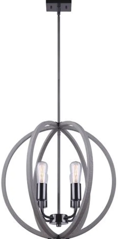 New Patriot Lighting® Elegant Home Hendy Black Stainless Steel & Faux Wood 4-Light Pendant