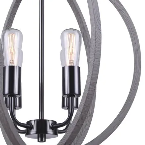 New Patriot Lighting® Elegant Home Hendy Black Stainless Steel & Faux Wood 4-Light Pendant