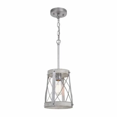 Outlet Patriot Lighting® Bea White Wash Faux Wood And Galvanized 1-Light Mini Pendant