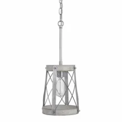 Outlet Patriot Lighting® Bea White Wash Faux Wood And Galvanized 1-Light Mini Pendant