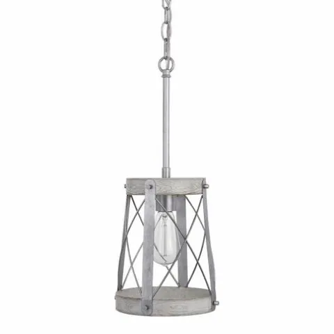 Outlet Patriot Lighting® Bea White Wash Faux Wood And Galvanized 1-Light Mini Pendant