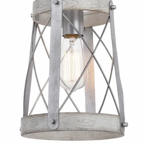 Outlet Patriot Lighting® Bea White Wash Faux Wood And Galvanized 1-Light Mini Pendant