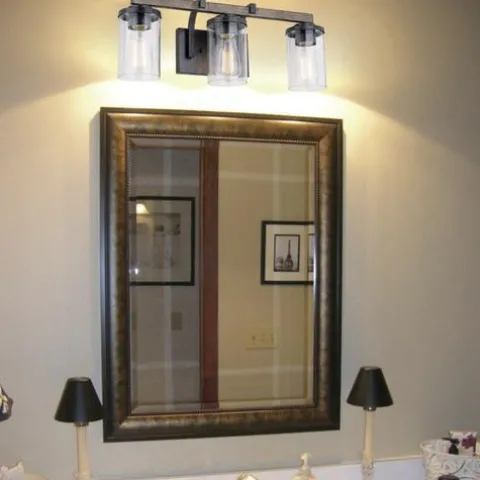 Outlet Patriot Lighting® Elegant Home Brooklyn Natural Iron & Distressed Faux Wood 3-Light Vanity Light