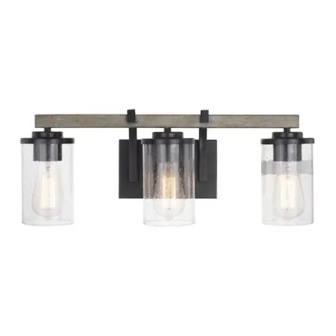Outlet Patriot Lighting® Elegant Home Brooklyn Natural Iron & Distressed Faux Wood 3-Light Vanity Light